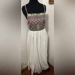 Zara Embroidered Beaded Backless Maxi Dress in White - Size L